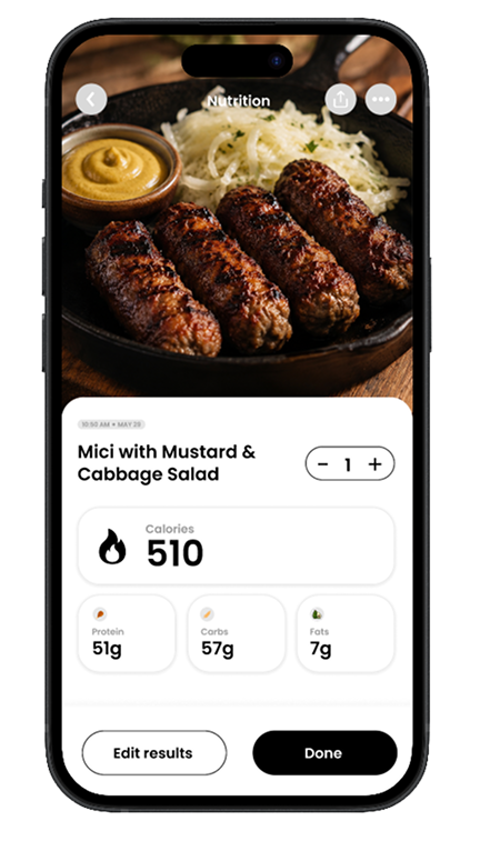Cally nutrition result screen